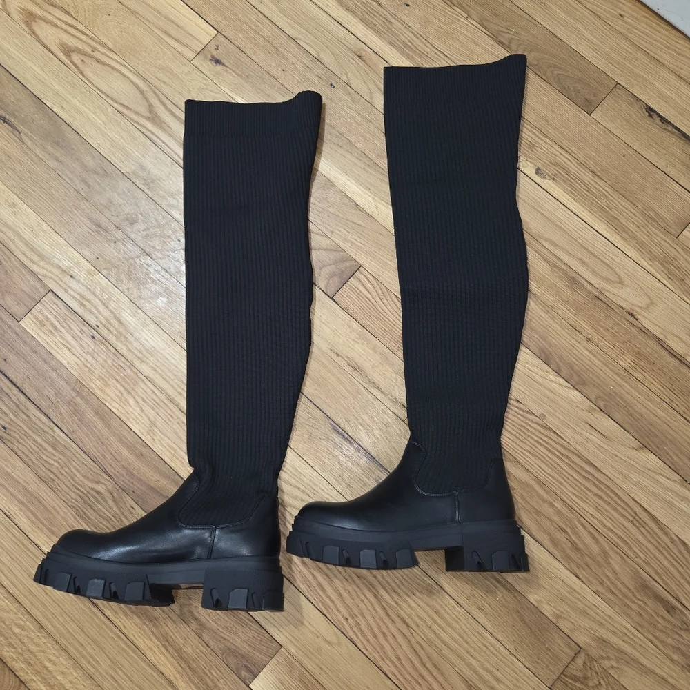DREAM PAIRS Knitted Lug Sole Over-The-Knee Boots - Picture 8 of 12